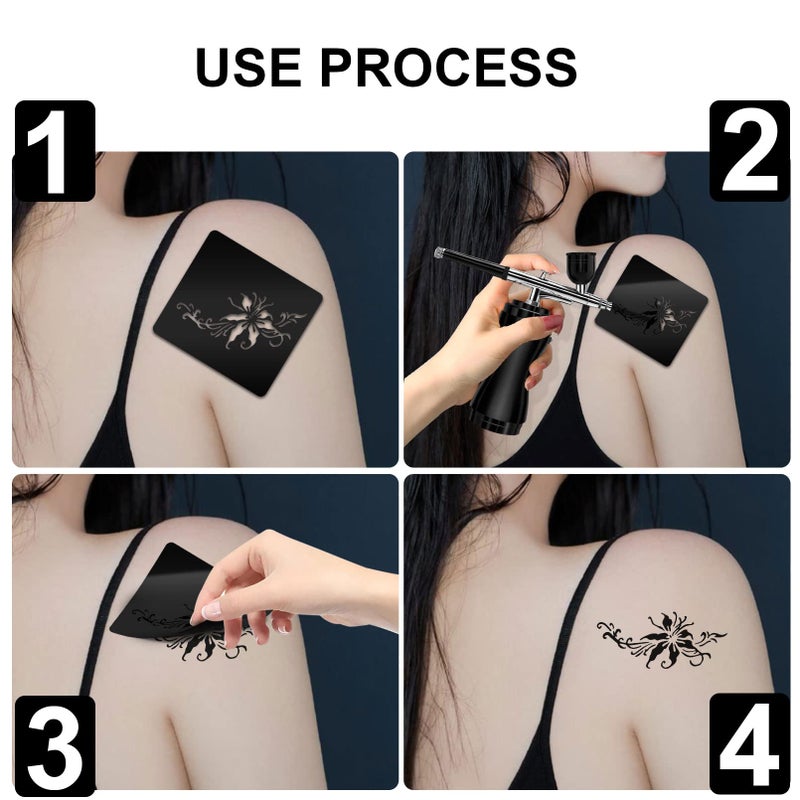 Aresvns 550+ PCS Temporary Tattoo Stencils with Body Painting Pen,24 Sheets Henna Tattoo Templates Reusable,Glitter Airbrush Tattoo Stencils,Body Art Template - Image 3